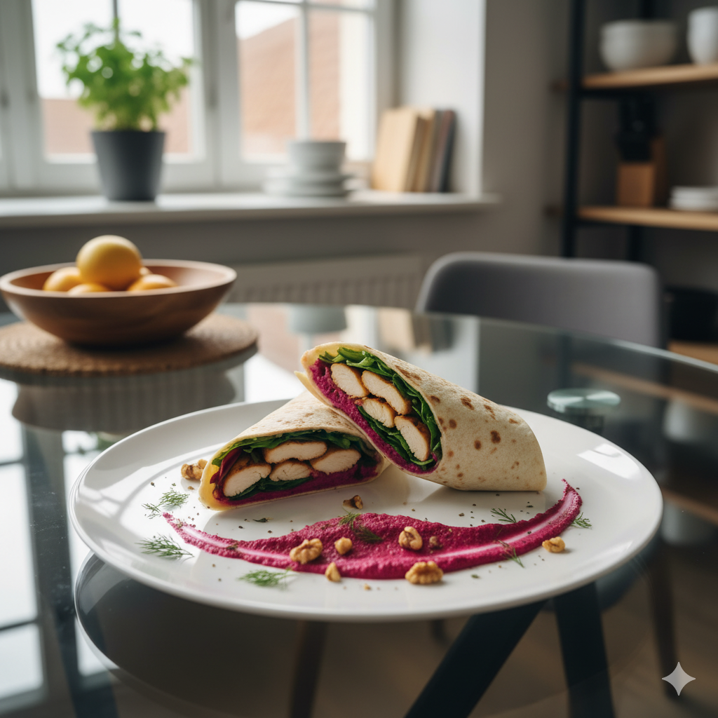 Wrap de Frango com Creme de Beterraba