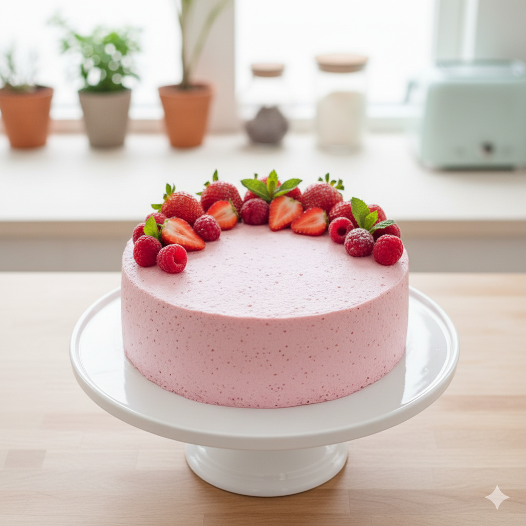 Bolo Rosa de Morango com Iogurte