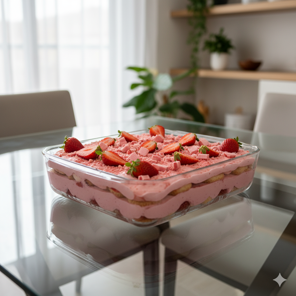 Pavê Rosa de Creme e Morango