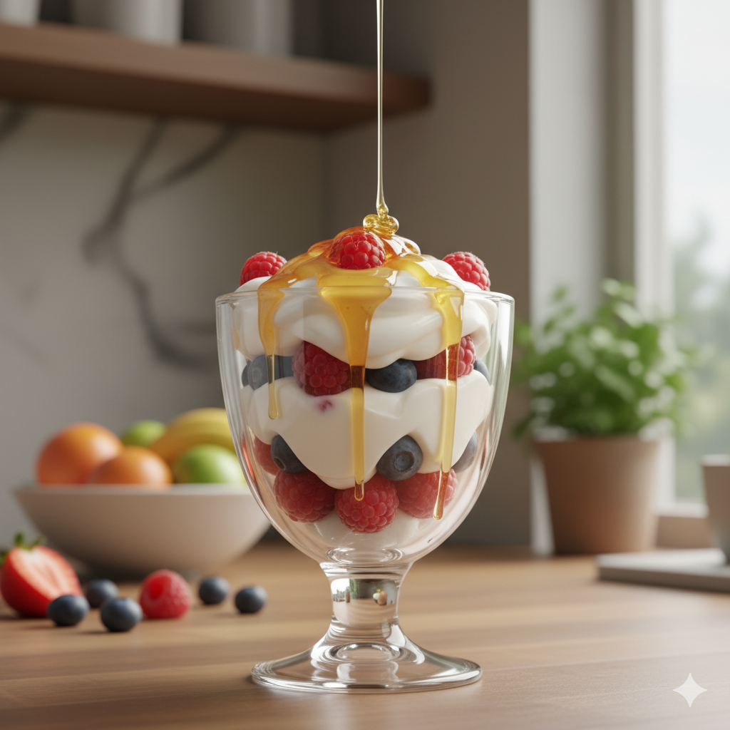 Iogurte Natural com Frutas Vermelhas e Mel