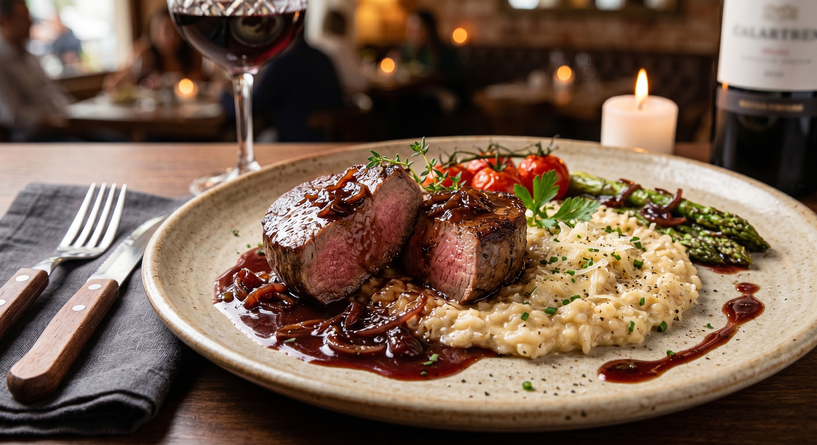 Filé Mignon ao Molho de Vinho Tinto com Risoto de Parmesão