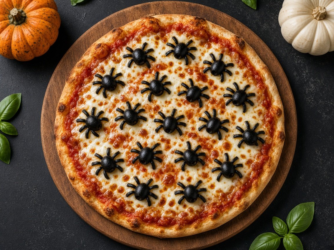 Pizza de Aranhas de Azeitona Preta com Muçarela
